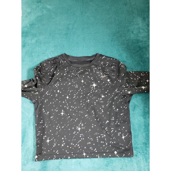Nike Top Size Medium Womens Black Performance Dri Fit Star Sparkle Print Logo - Picture 2 of 8